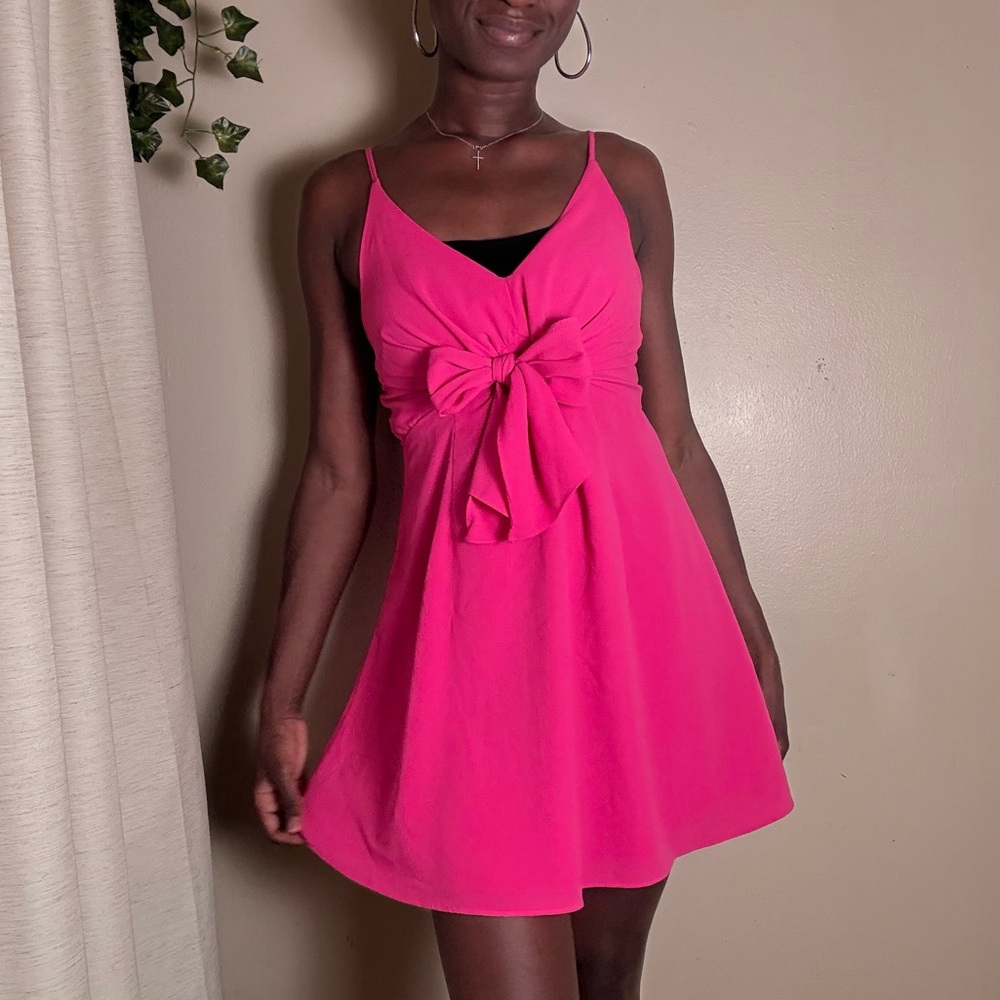 Cute Pink Bow Mini Dress